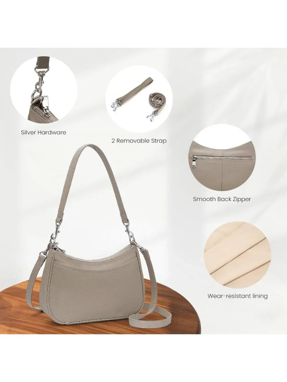 Women's Taupe Grey Genuine Leather Anti Theft Trendy Purse with RFID Handbags